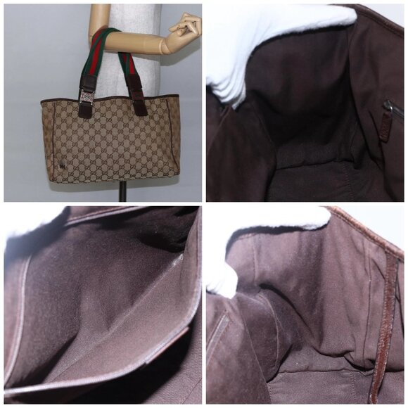 GUCCI GG Canvas Web Sherry Line Tote Bag Beige Gold - Picture 16 of 16